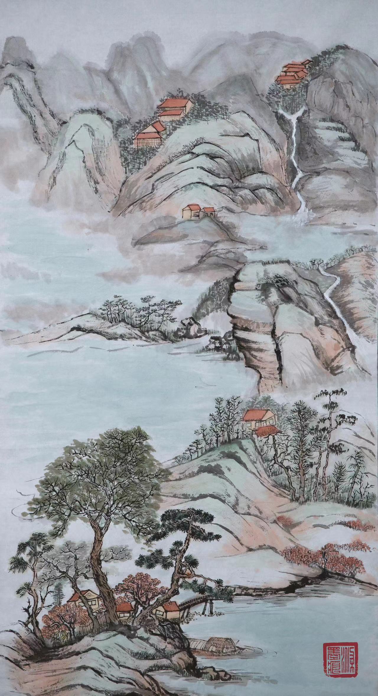 1697609597124250.jpg 國畫 高山流水賀十年 作者:曹培琳.jpg