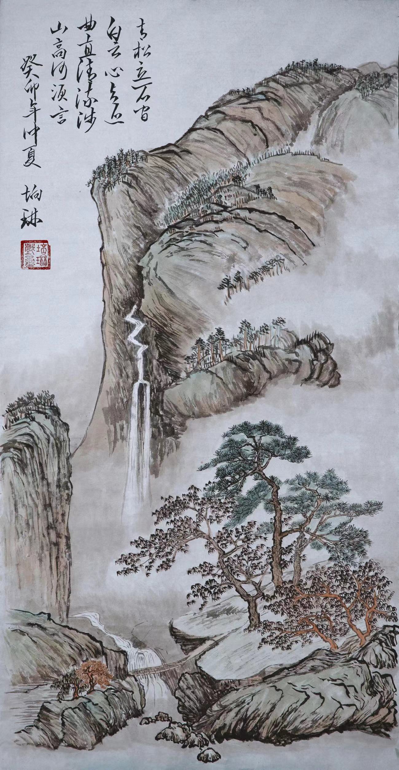 1697609616763995.jpg 國畫 青松立石間 作者:曹培琳.jpg